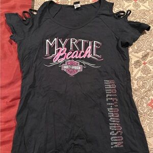 Harley Davidson Myrtle Beach Top with cutout sleeves & rhinestone accents - Sz L